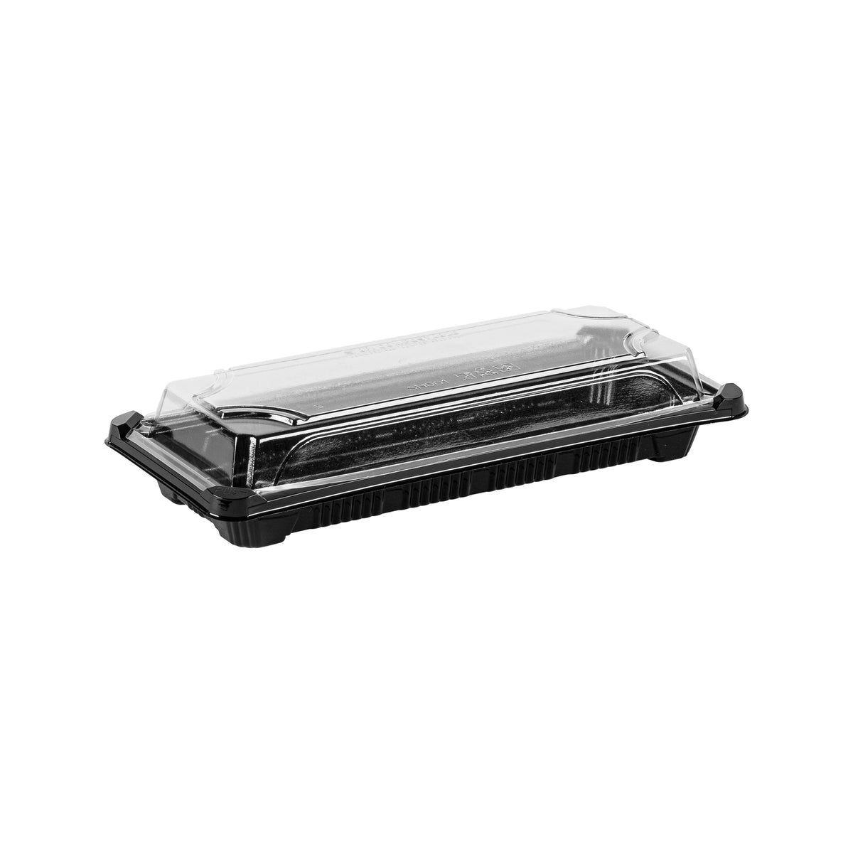 9.25" X 4.125" X 1.75" Sushi Tray w/ Lid, Black/Clear (Item 47PLAST01)
