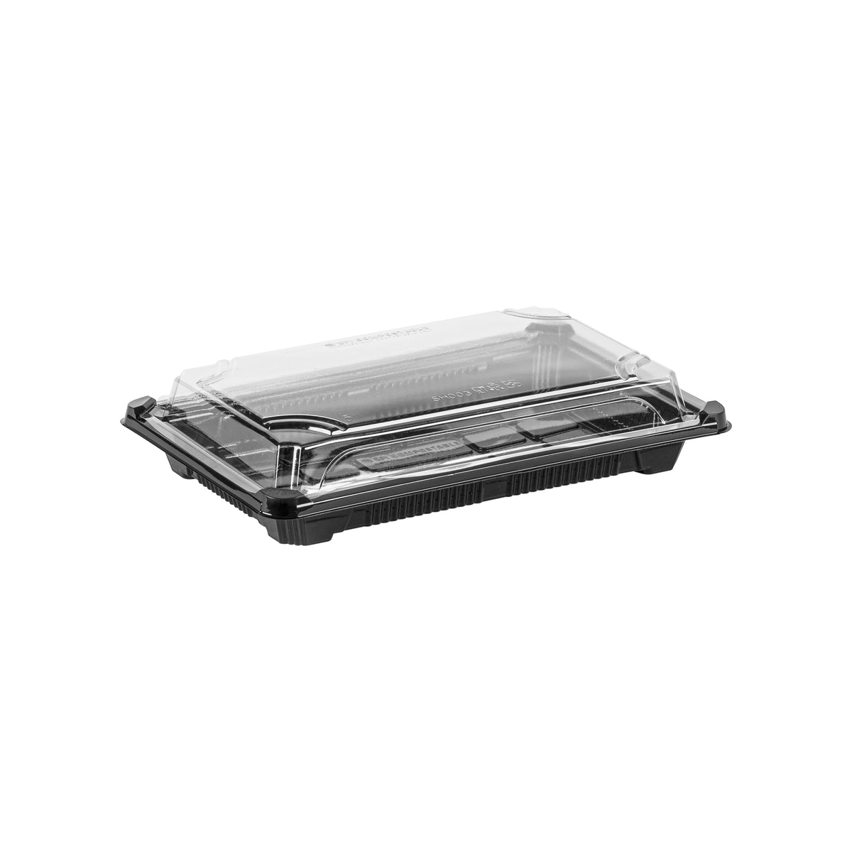 8.875" X 5.75" X 1.75" Sushi Tray w/ Lid, Black/Clear (Item 47PLAST03)