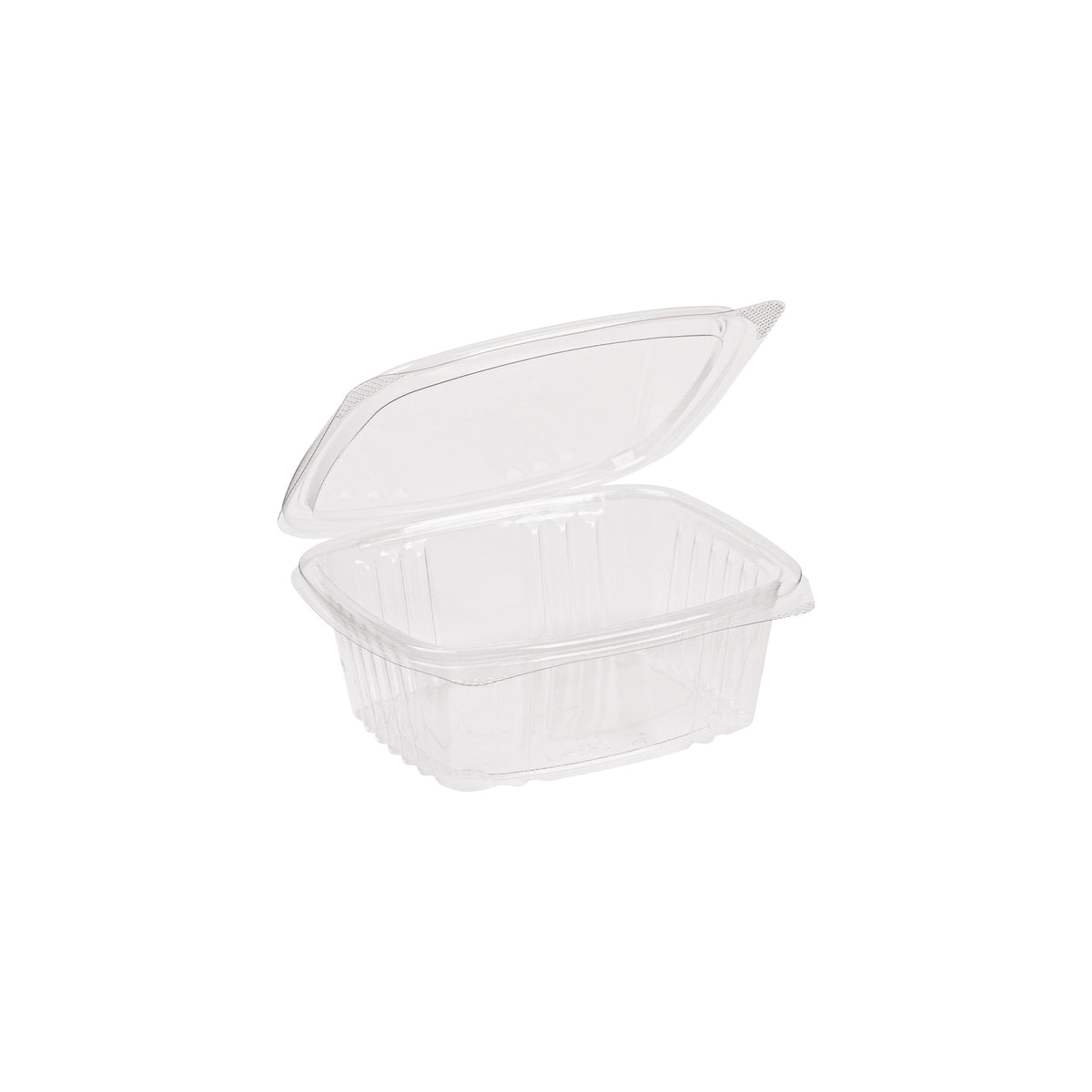 5.5" X 4.9" 12 oz. Hinged Deli Container, PLA, Clear — Case of 300 (Item 47PLAKD12)