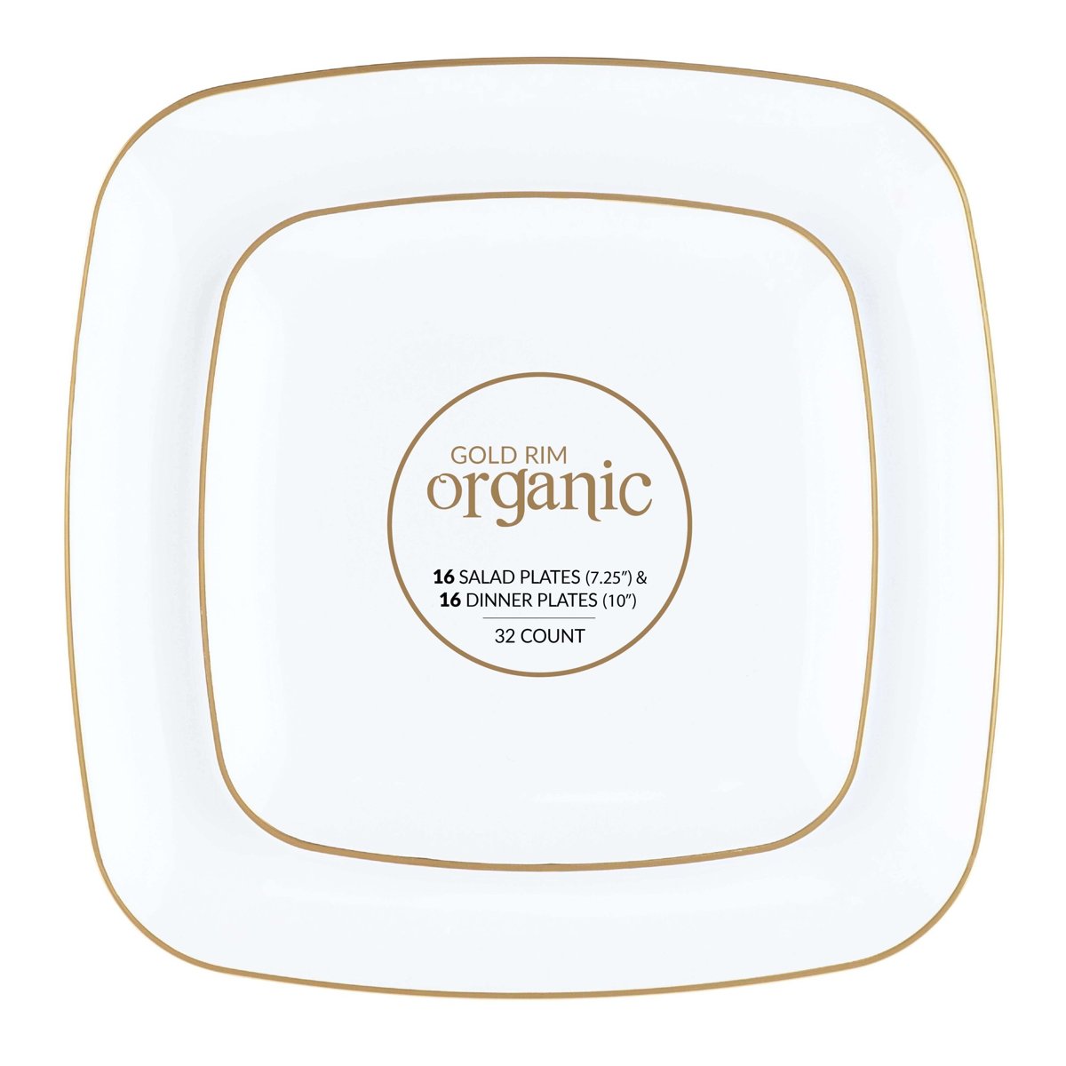 Organic Square White & Gold Rim Plates Combo 7.25" + 10" (BST-3756)