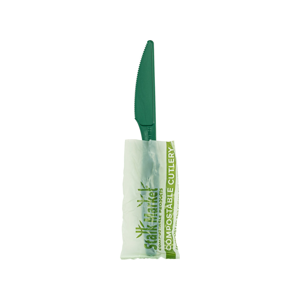 Wrapped 6.5" Knife Leaf Style, CPLA, Green — Case of 750 (Item 47CPLA001INV.GRN)