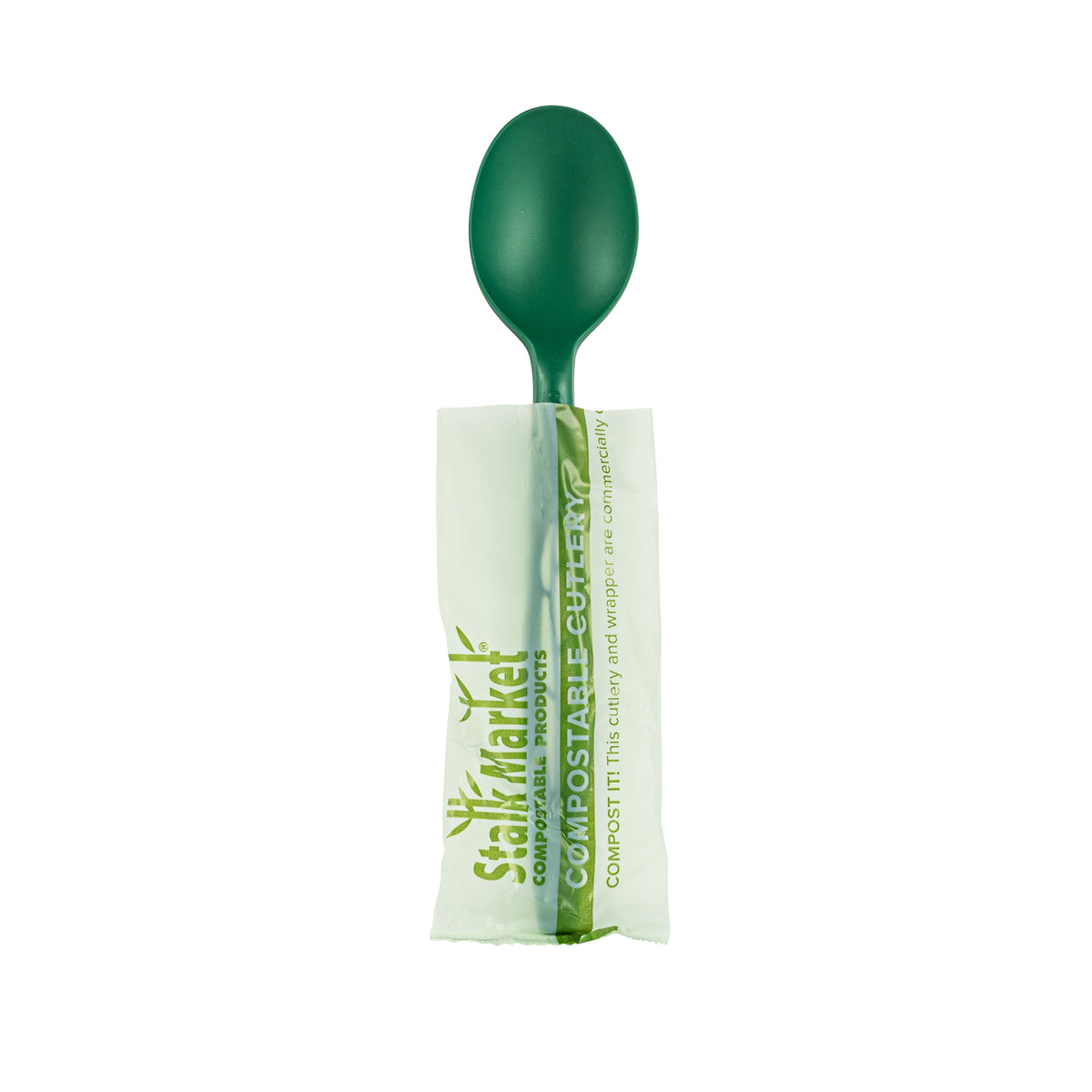 Wrapped 6.5" Spoon Leaf Style, CPLA, Green — Case of 750 (Item 47CPLA003INV.GRN)
