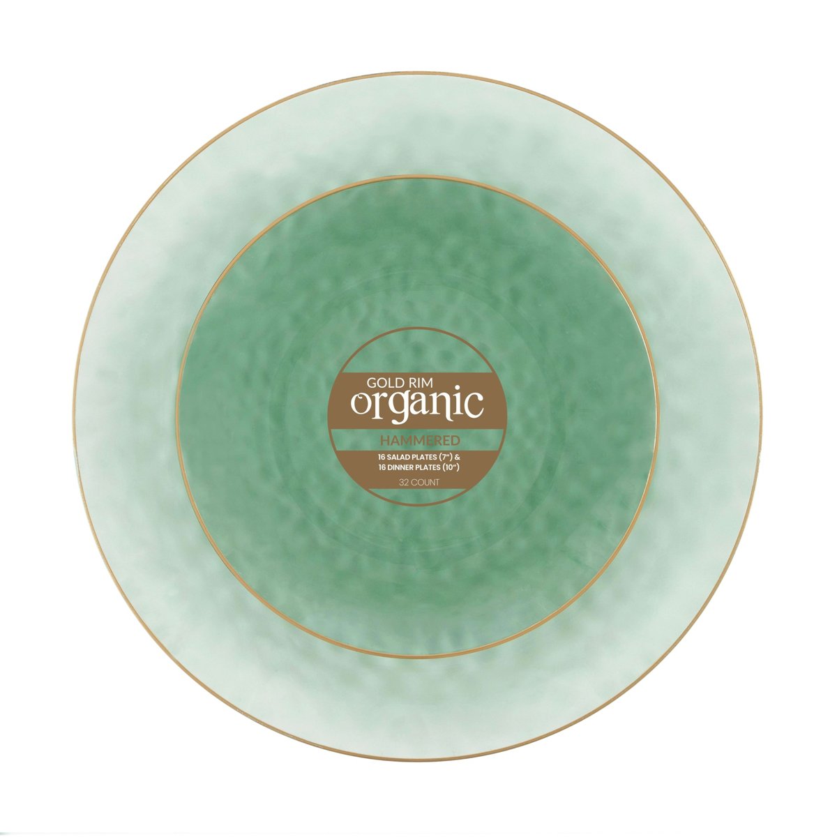 Organic Hammered Gold Rim Plates Combo 7" + 10" - Green (BST-4019)