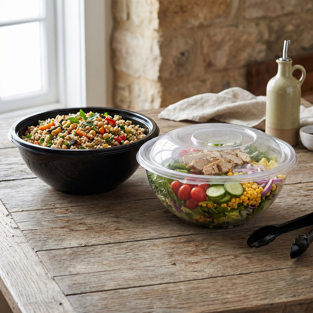 320 oz. PET salad bowl in use