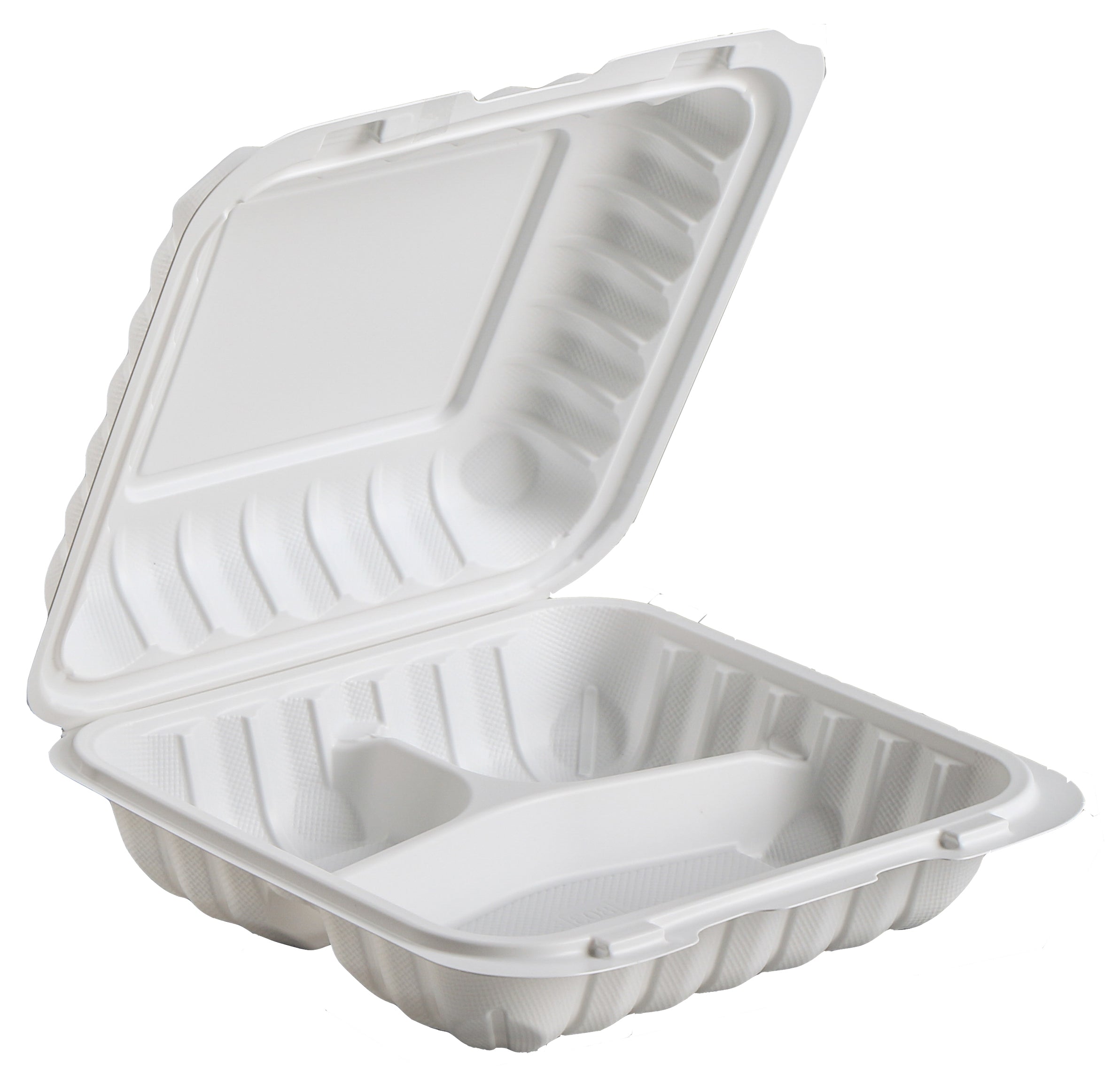 HINGED CONTAINERS 9" x 9" White Hinged PP 3 compartment MF9C53CT150
