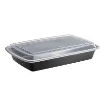 58 oz Microwavable Rectangular Black Bowl with Clear Lid