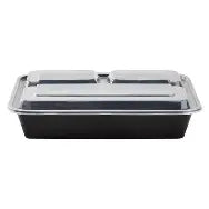 3 Compartment Microwavable Rectangular Black Container with Clear Lid