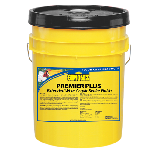Premier Plus Floor Finish Simoniz 5 Gal net weight.