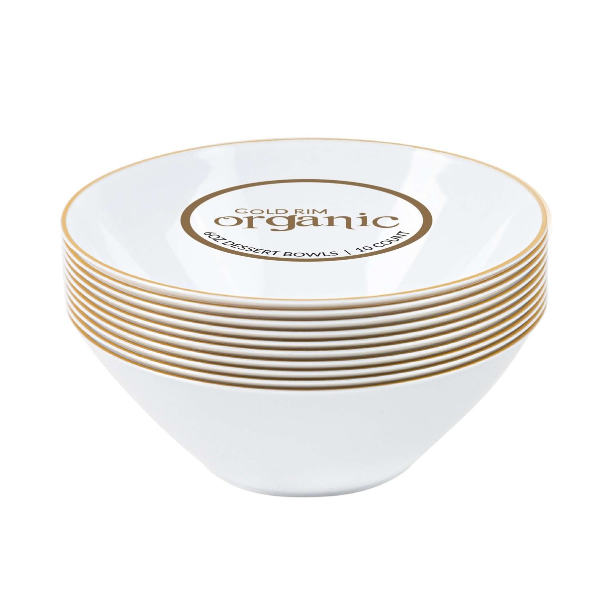 Organic Bowls - 6 oz (24/10 ct) White/Gold Rim (BST-3100)