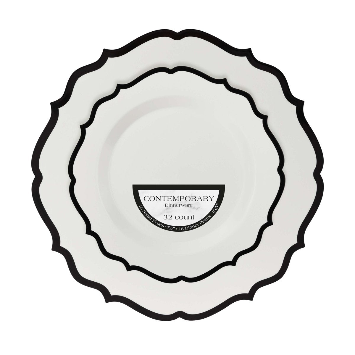 Contemporary White & Black Rim Plates Combo 7.5" + 10.5" (BST-4184)
