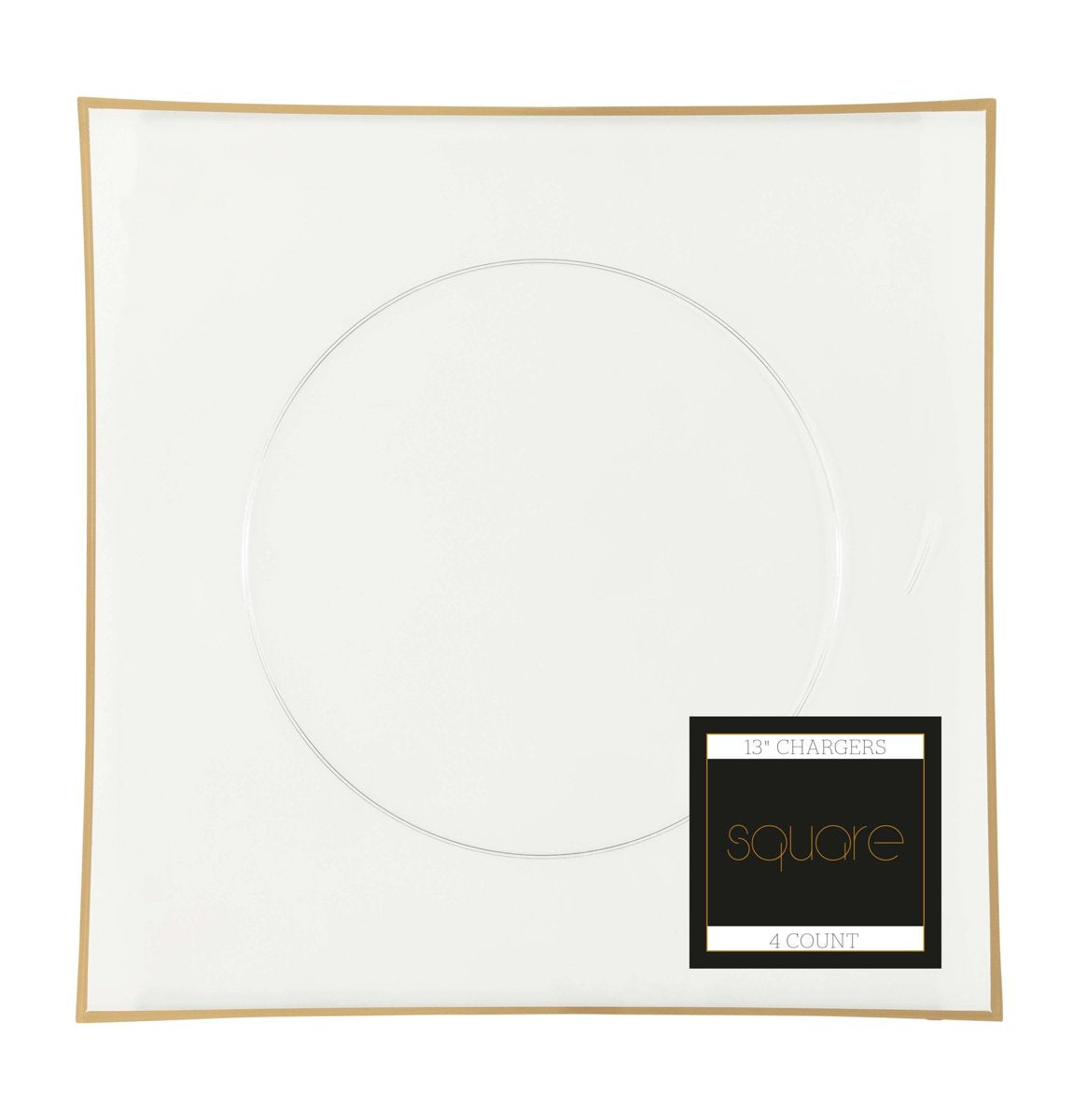 13" Square Flat Charger Plates - Clear/Gold Rim (BST-4253)
