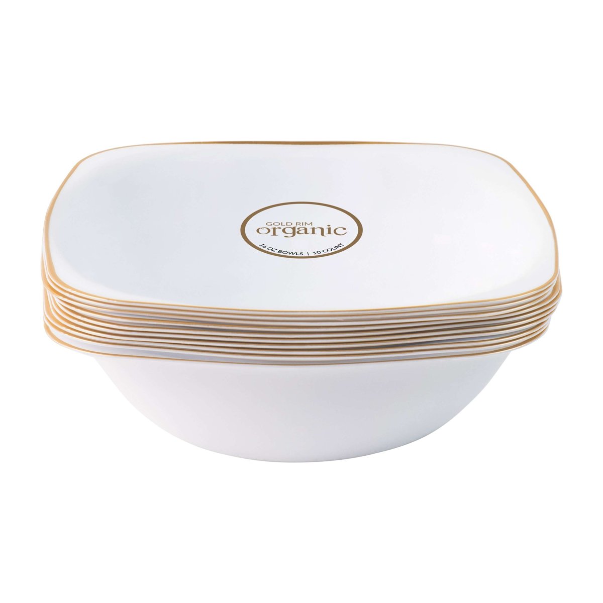 Organic Square White & Gold Rim Bowls - 16 oz (12/10 ct) (BST-3972)