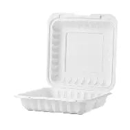 HINGED CONTAINER 9" x 9" White Hinged PP Take-out Container No Compartment